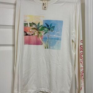 Men’s Aeropostale Men’s Long Sleeve Shirt  White Tropical Fever Palm Graph Sz L